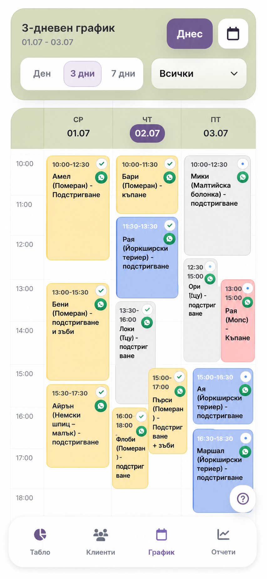 Groomly мобилен график